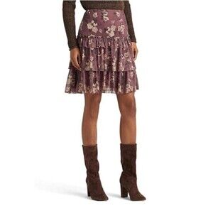 Lauren Ralph Lauren Women's Floral Crinkle Georgette Raffle Mini Skirt Purple 4